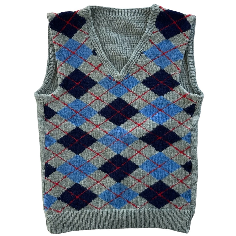 Vintage Hand Knit Argyle Preppy Academia Vest Acrylic University Prep School Vtg